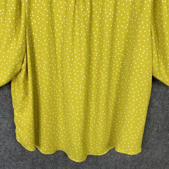 Torrid 4 Button Up Blouse Chartreuse Yellow W/ Polka Dots Covered Buttons 3/4 Sl - Picture 9 of 13